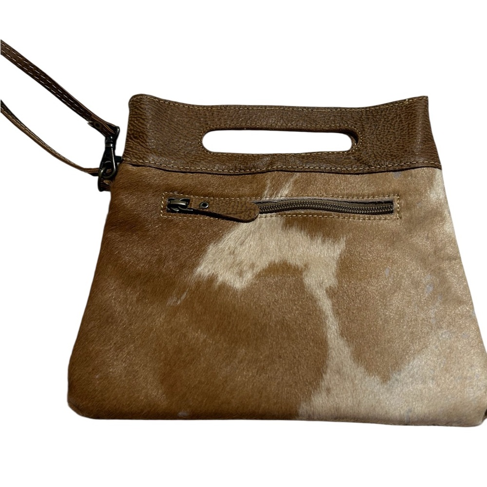 Myra Bag cowhide and leather clutch with wristlet